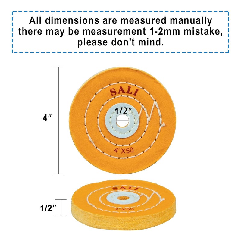 SALI 6 Pack Polishing Wheel for Bench Grinder Buffing Wheel 4 inch Yellow Cotton (50 Ply) for Buffer Polisher Coarse Polish Pad with 1/2 Inch Arbor Hole - Image 2